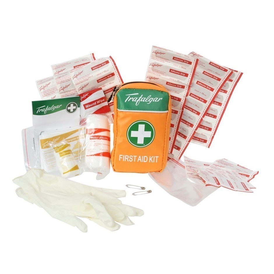 TRAFALGAR 62pc Personal First Aid Kit in Hi-Vis Nylon Zip Case 200 x 100 x
