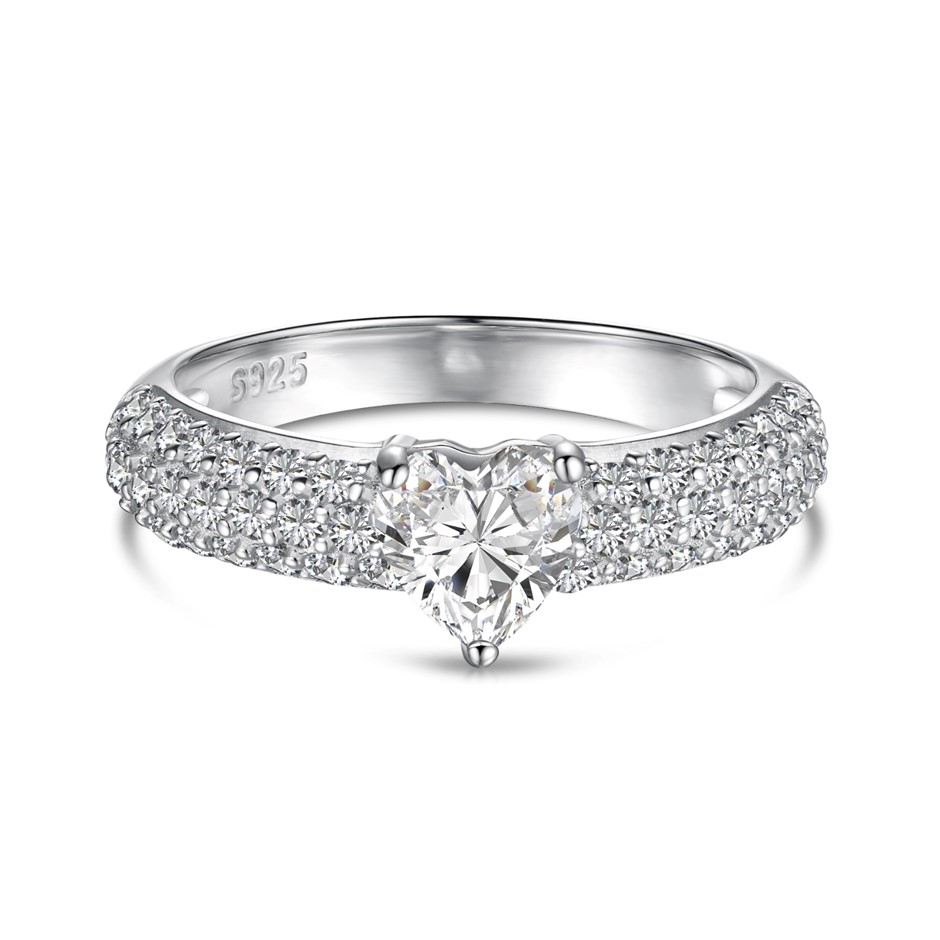 0.8ct Heart Cut GRA Certified Moissanite 925 Sterling Silver Ring - Size 5