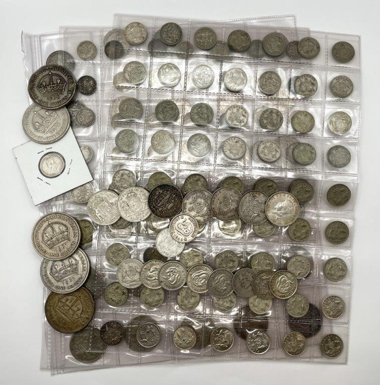 Approx 153 x Asstd AU Pre-Decimal Silver Coins, C.1910-63