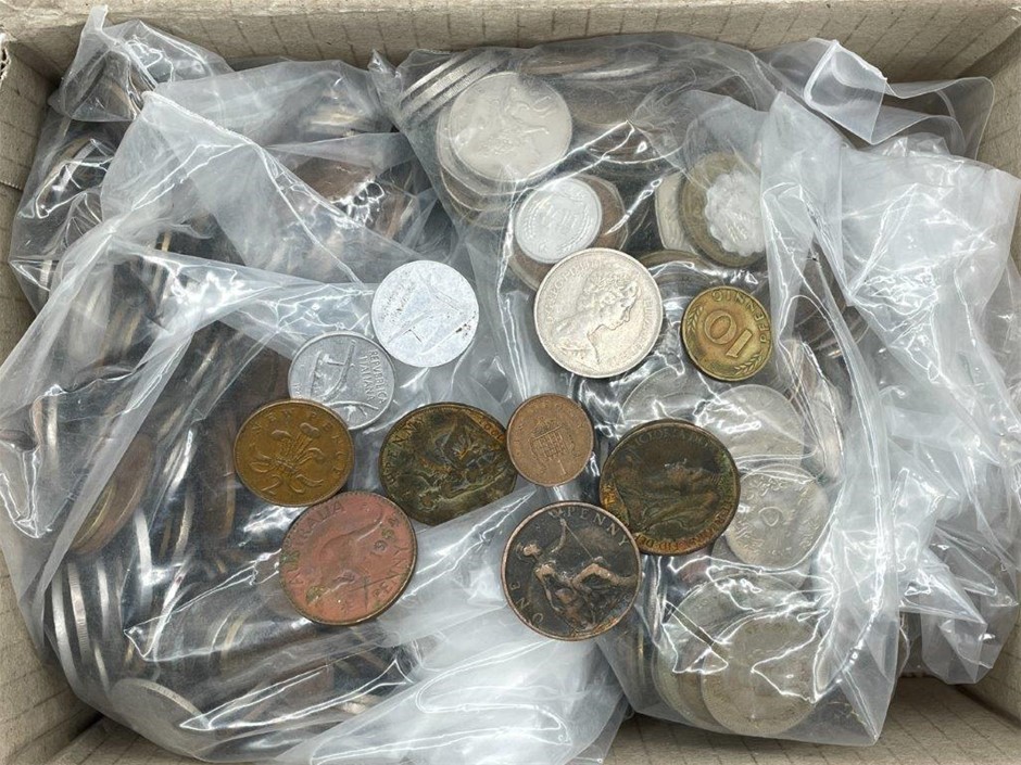 Large quantity of asstd World coins incl. AU,NZ,USA, Japan etc.
