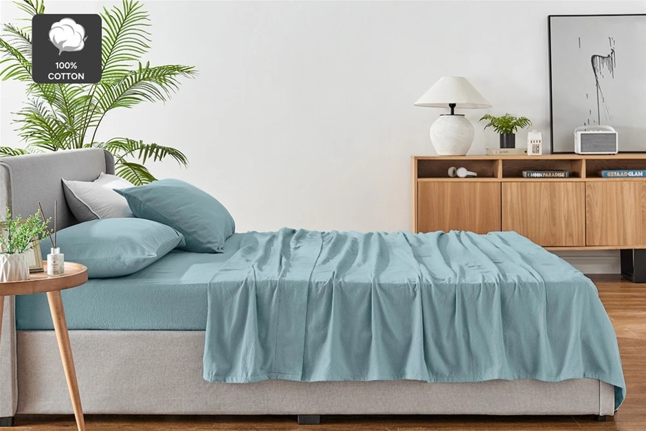 OVELA 150GSM Cotton Flannelette Bed Sheet Set (Arona Blue, Single)