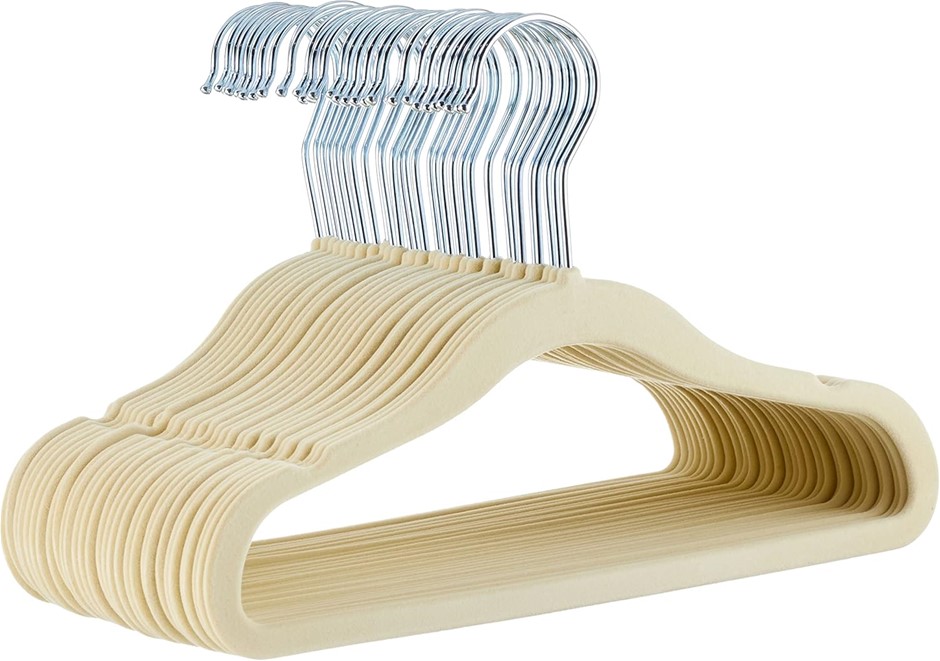 AMAZON BASICS Kids Velvet, Non-Slip Clothes Hangers, Beige - Pack of 30.