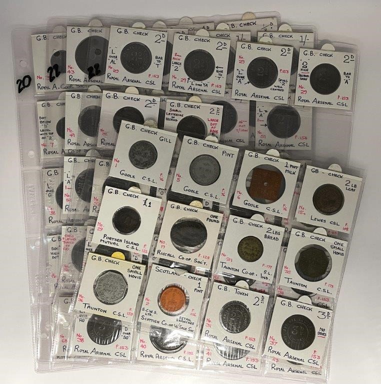 69 x Great Britain Co-operative Society Checks & Tokens