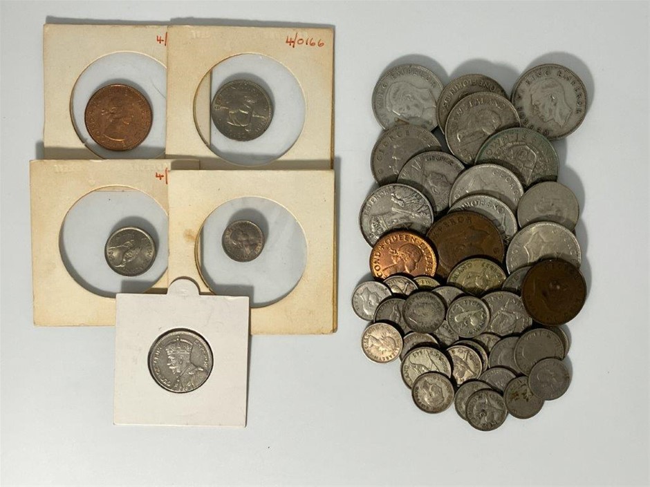 Approx. 54 x New Zealand Pre-decimal coins, c.1933-1965