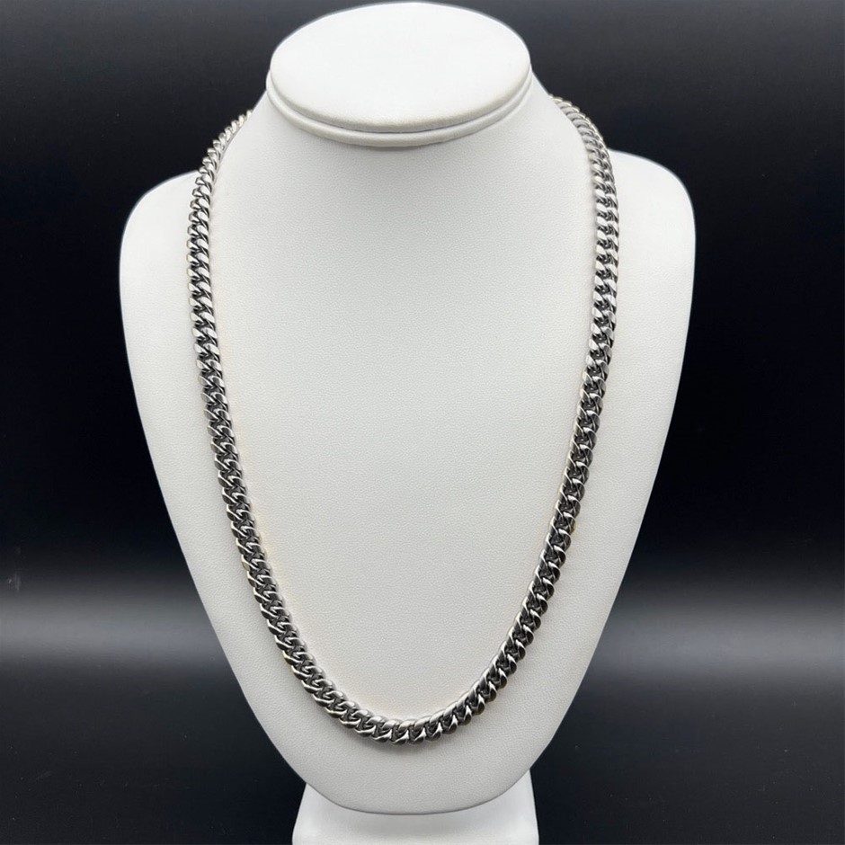 Silver-Filled Cuban Link Chain Necklace, 4MM Wide - 55.8cm
