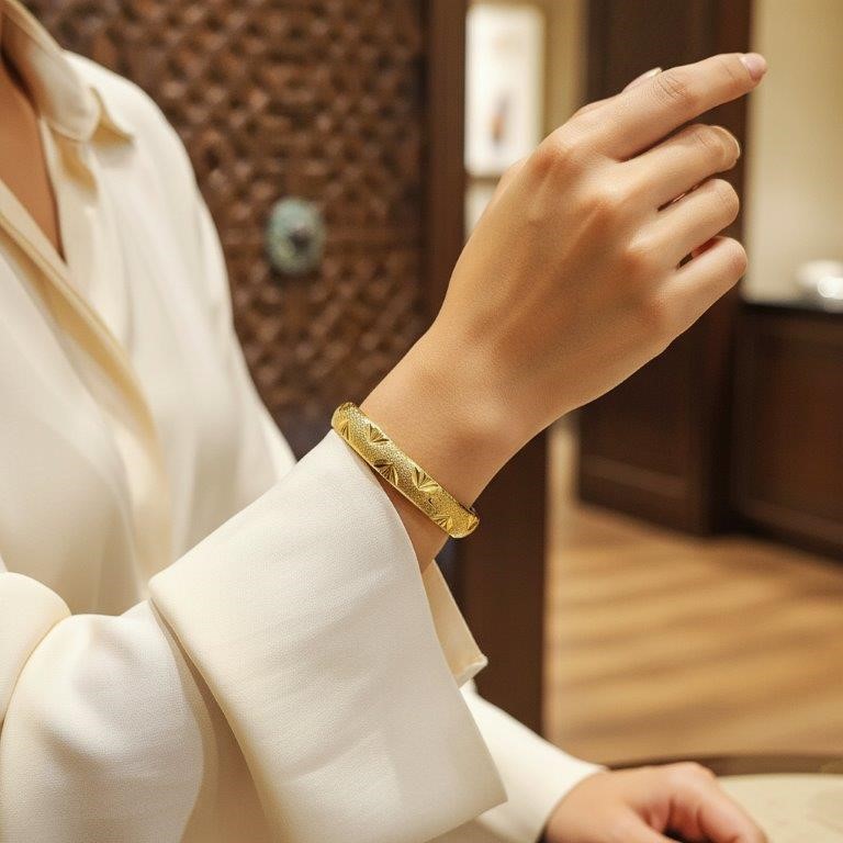 6pcs x 22KGoldFilled/Italy Triple Yellow Gold Plated Bangles with Stamp