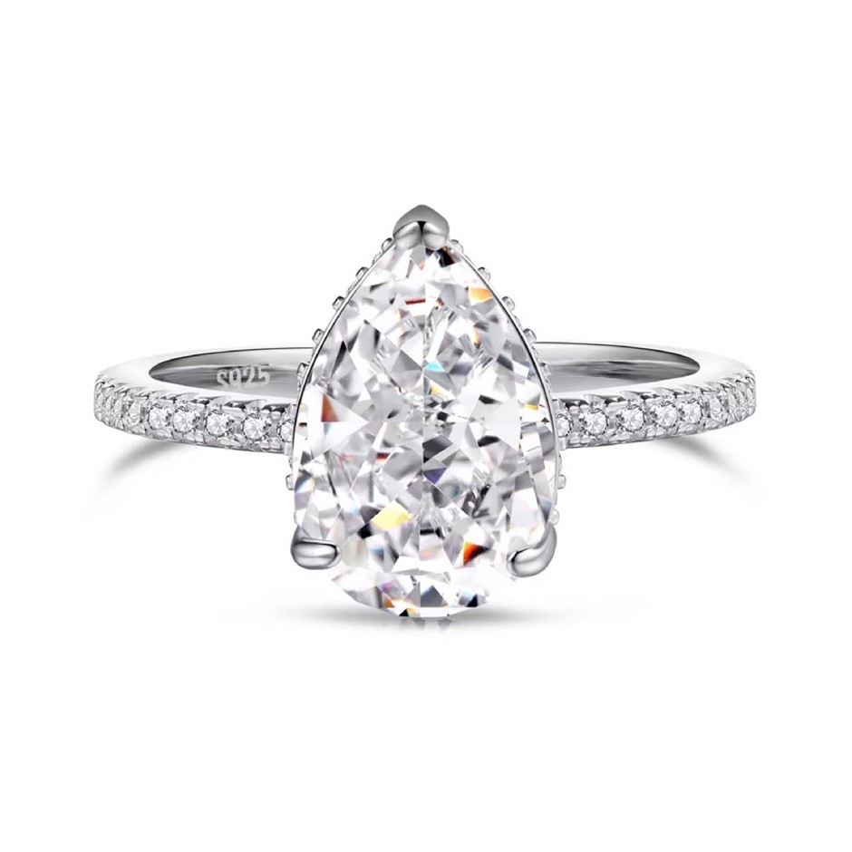 2.75ct Pear Cut Simulated Diamond 925 Sterling Silver Ring - Size 8