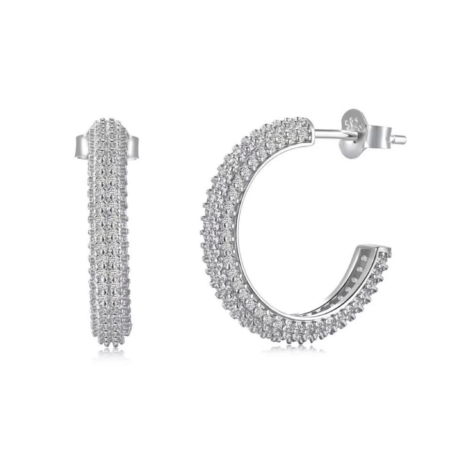 925 Sterling Silver Simulated Diamonds Hoop Earrings