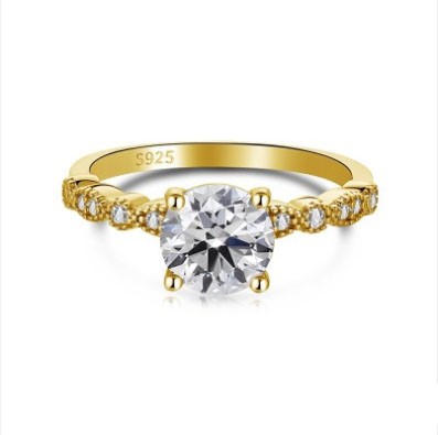 7mm Round Cut Simulated Diamond 18K Gold Filled 925 Silver Ring - Size 6