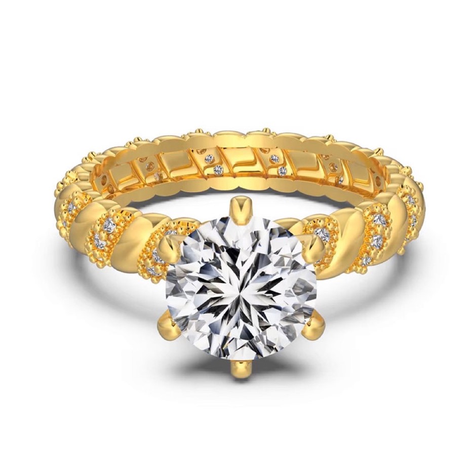 Round Cut Simulated Diamond 18K Gold Filled 925 Silver Ring - Size 6