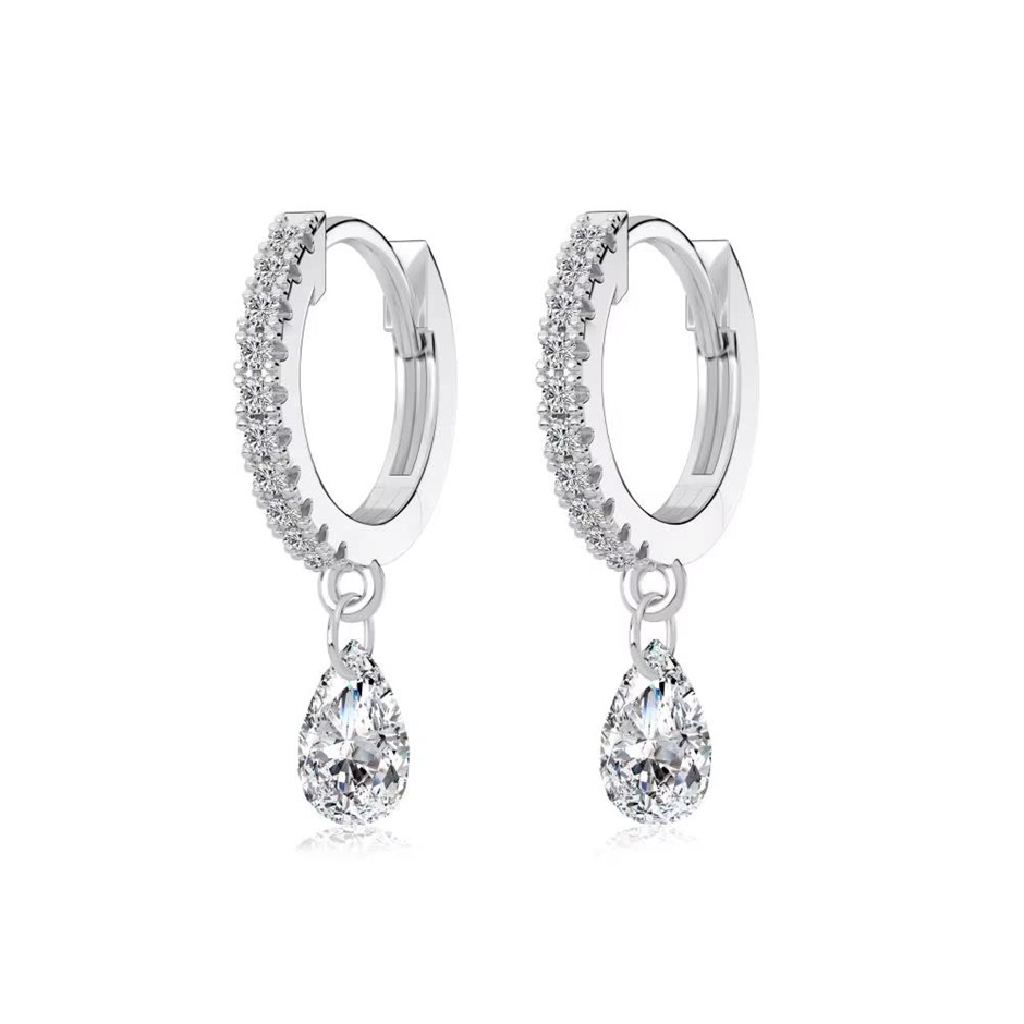 Teardrop 925 Sterling Silver Simulated Diamonds Hoop Earrings