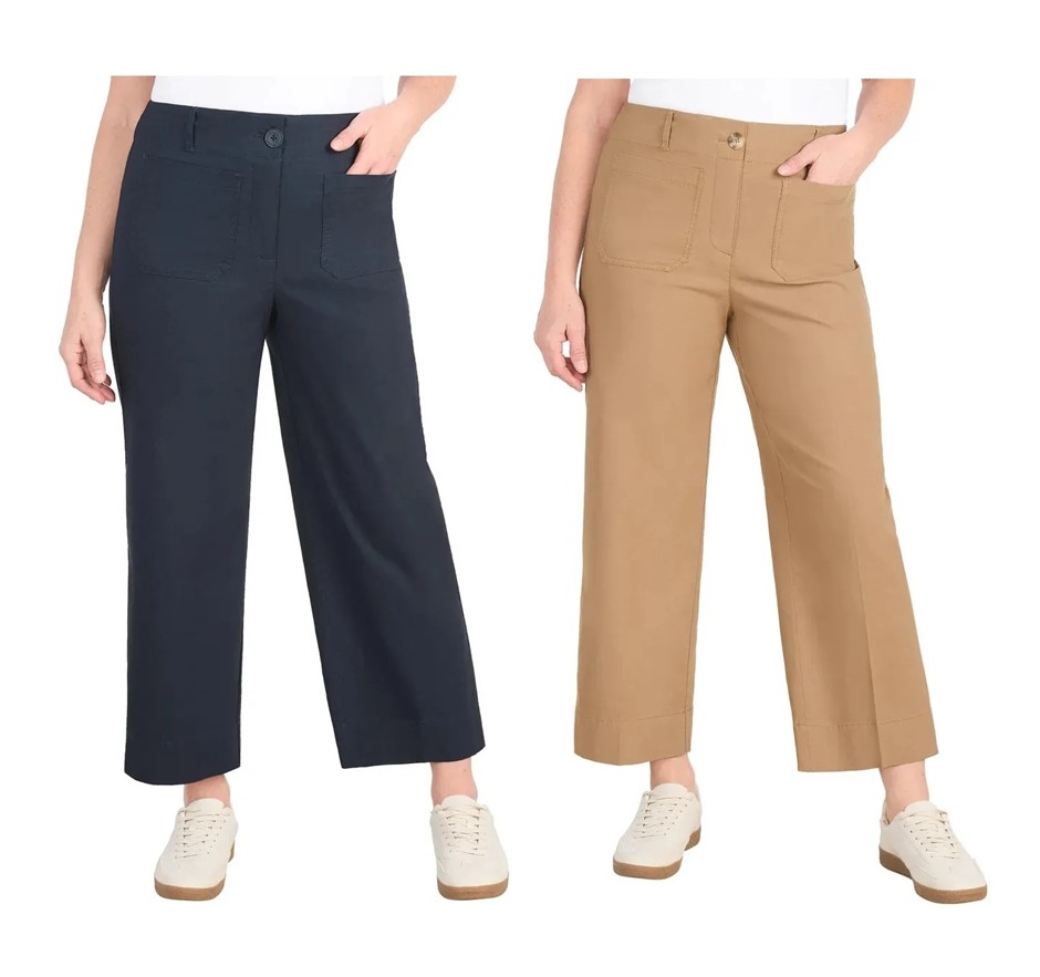2 x DALIA Women's Wide Leg Woven Pant, Size 12, Navy & Camel, 1879145.