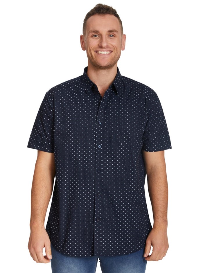 RESERVE Men's Short Sleeve Shirt, Size L, Navy/White Dot. NB: has been worn