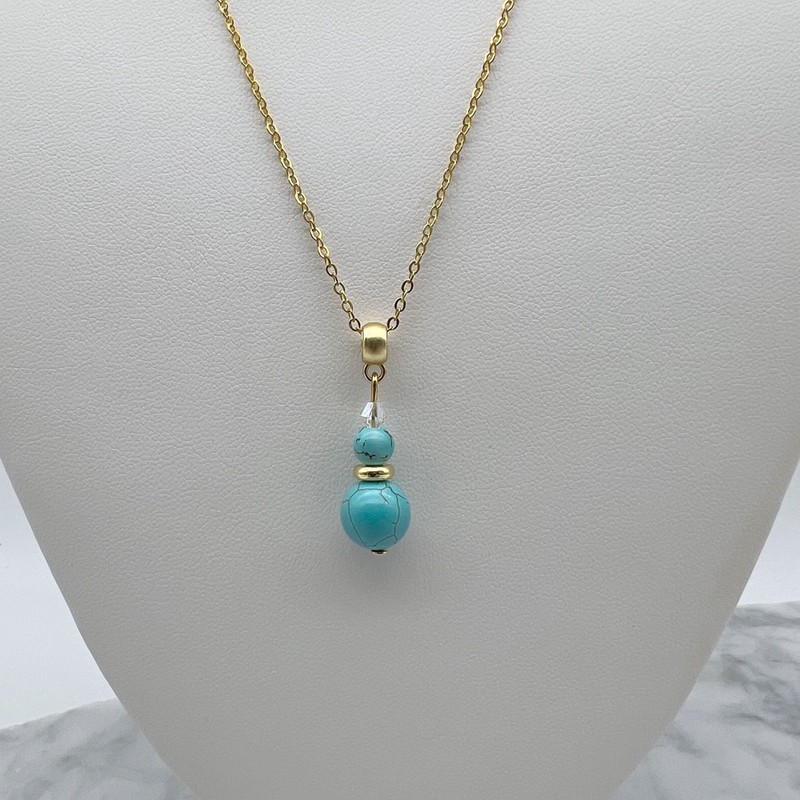 Turquoise & Swarovski® Austrian Crystal Gold Plated Pendant Necklace