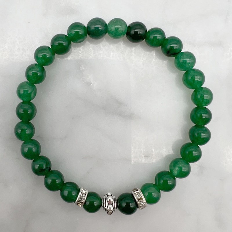 6mm Green Aventurine & Rhinestone Stretch Beaded Bracelet