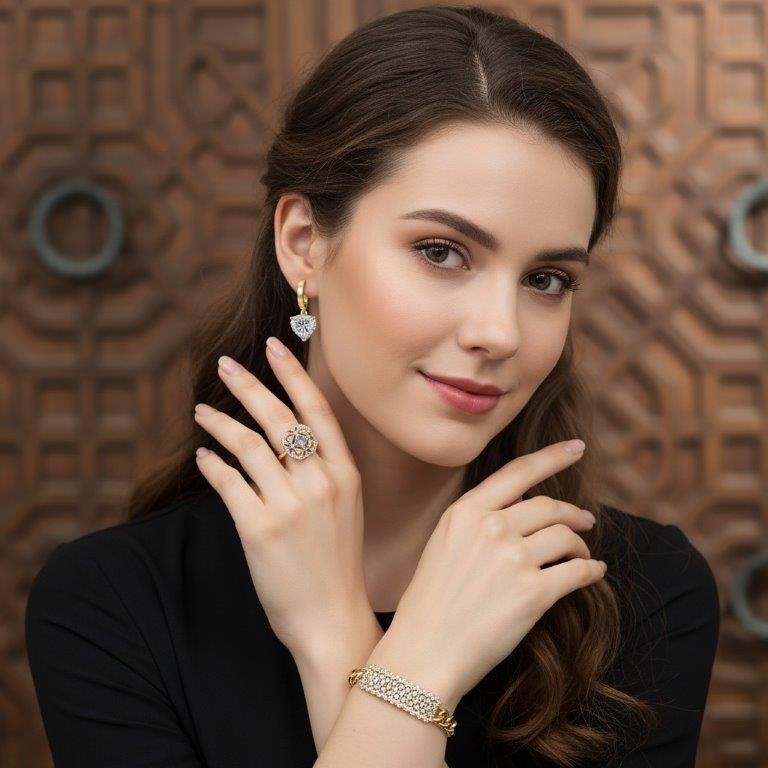 3pcs x 18KGF/Italy Stamped Yellow Gold Filled Bracelet & Ring & Earring