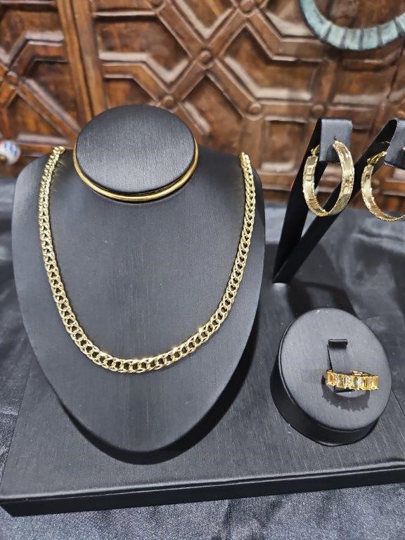 3pcs x 18KGF/Italy Stamped Yellow Gold Filled Chain & Ring & Earring