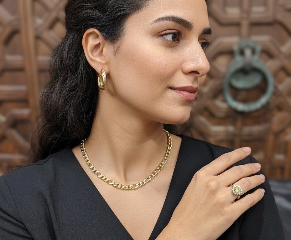 3pcs x 18KGF/Italy Stamped Yellow Gold Filled Chain & Ring & Earring