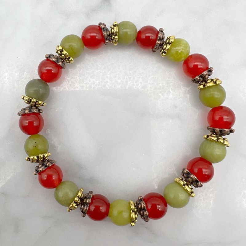 Peridot, Malaysia "Jade" Quartz & Rhinestone Spacer Stretch Beaded Bracelet