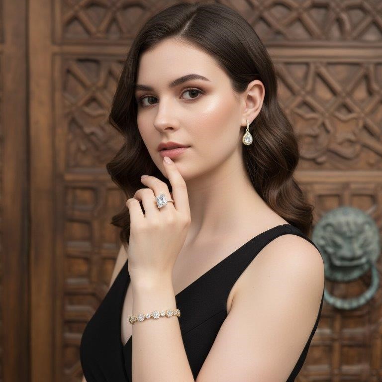 3pcs x 18KGF/Italy Stamped Yellow Gold Filled Bracelet & Ring & Earring