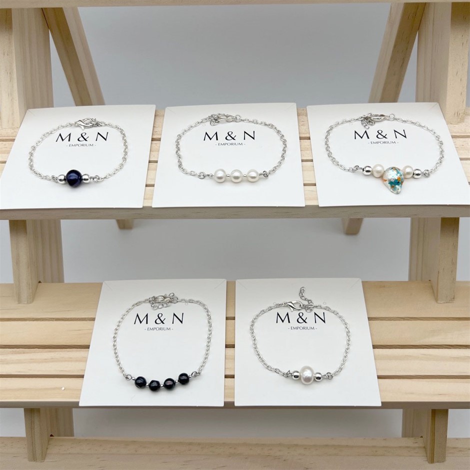 Elegant Freshwater Pearl Link Bracelets - 5 Pcs