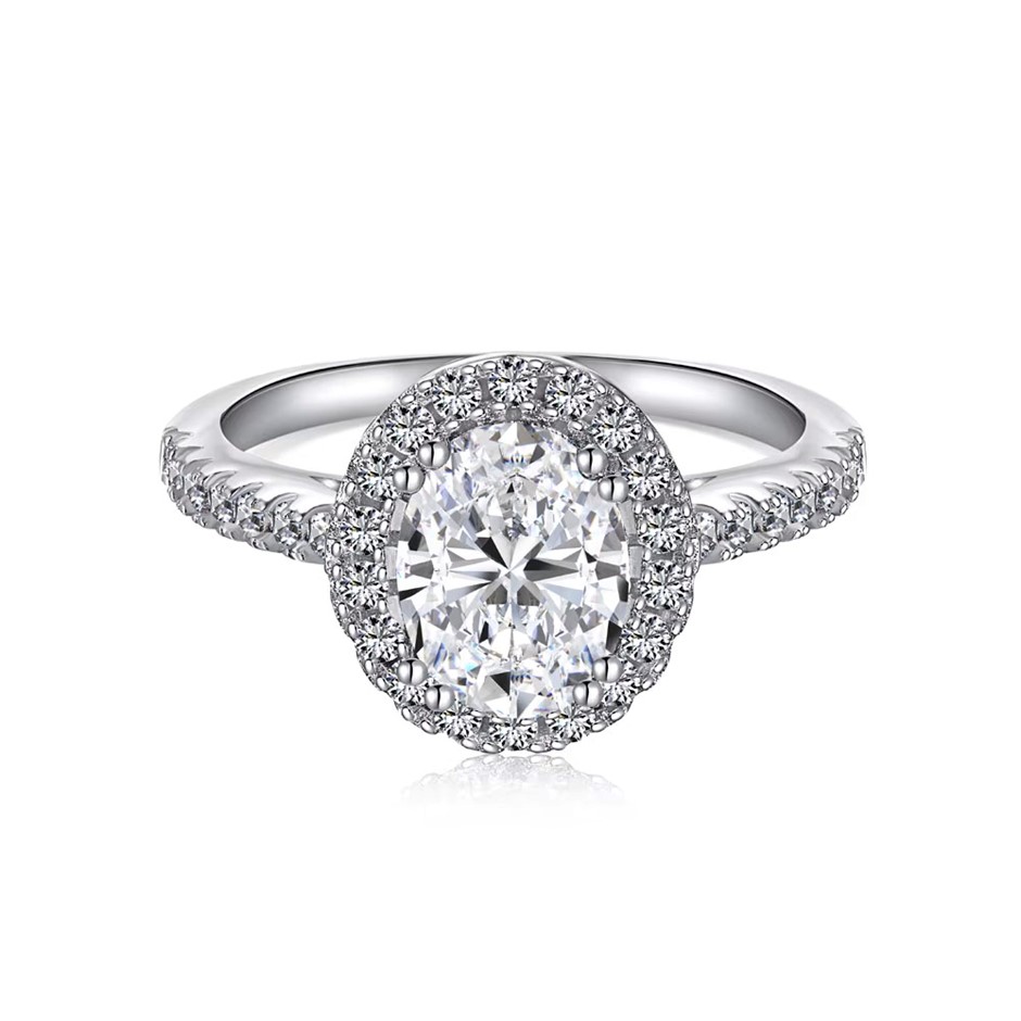 1.2ct Oval Cut GRA Certified Moissanite 925 Sterling Silver Ring - Size 9