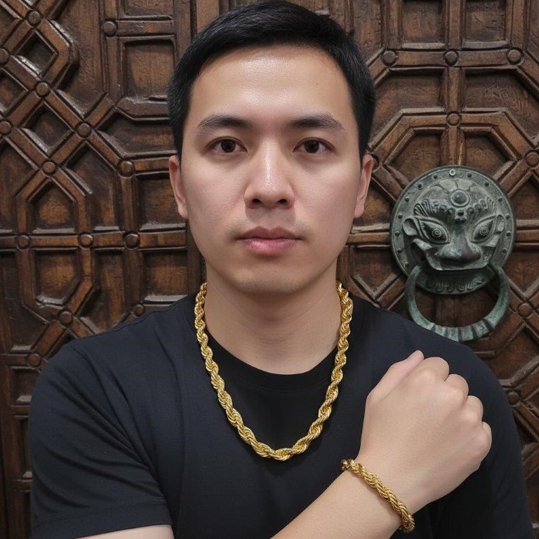 Set 22K/Italy Stamped Yellow Gold Filled Rope Chain & Bracelet-60CM-8MM