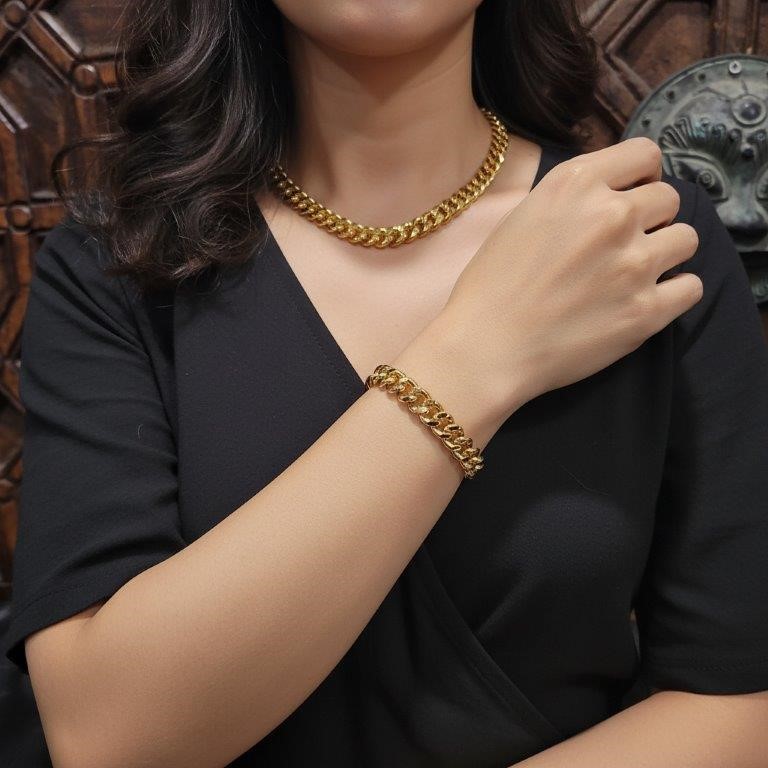 Set 22K/Italy Stamped Yellow Gold Filled Cuban Chain & Bracelet-50CM-5MM