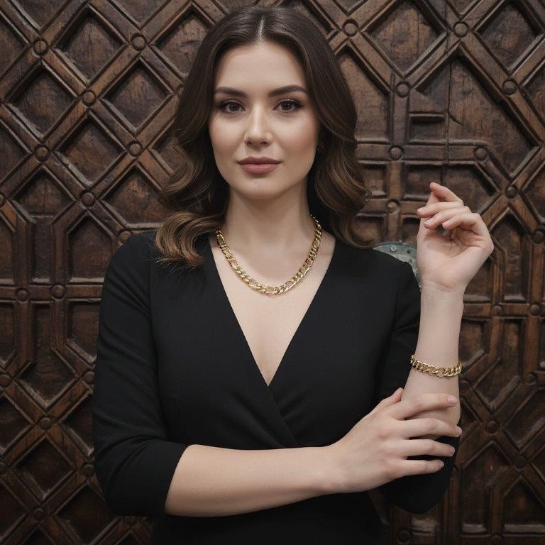 18K/Italy Stamped Set Solid Heavy Yellow Gold Filled Chain & Bracelet