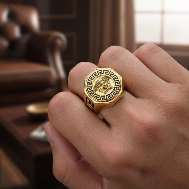 Italy 925 Silver Medusa Head Ring (Stamps)-10 US