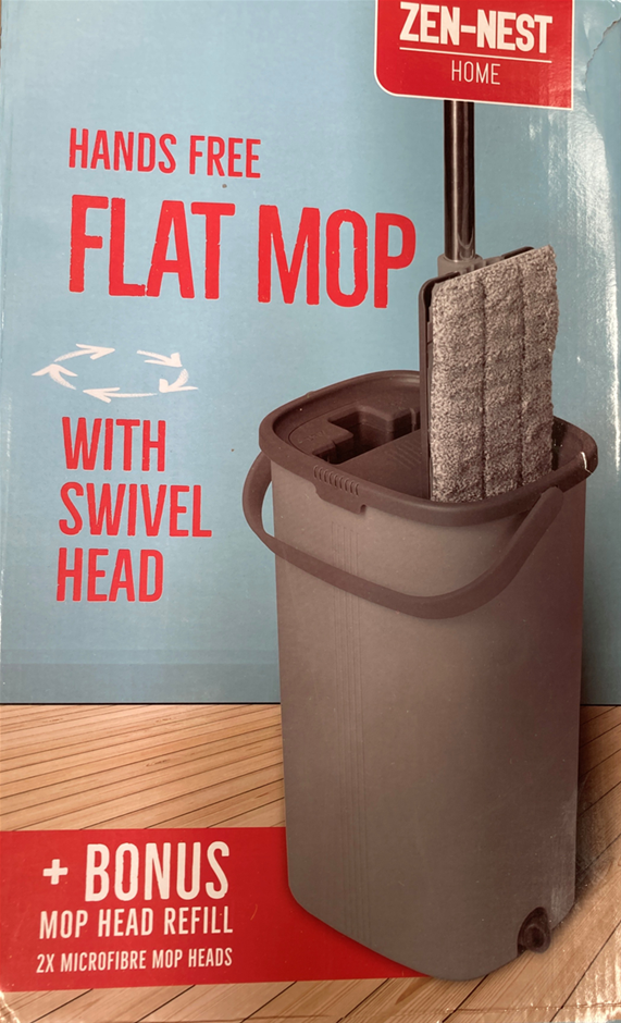 ZEN-NEST Hands Free Flat Mop w/ Swivel Head. NB: Slightly damage box