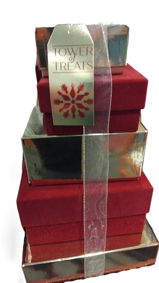 2 x Festive Tower of Treats, Gold, 2.2kg. N.B: 1 x Box missing (Top Smalles