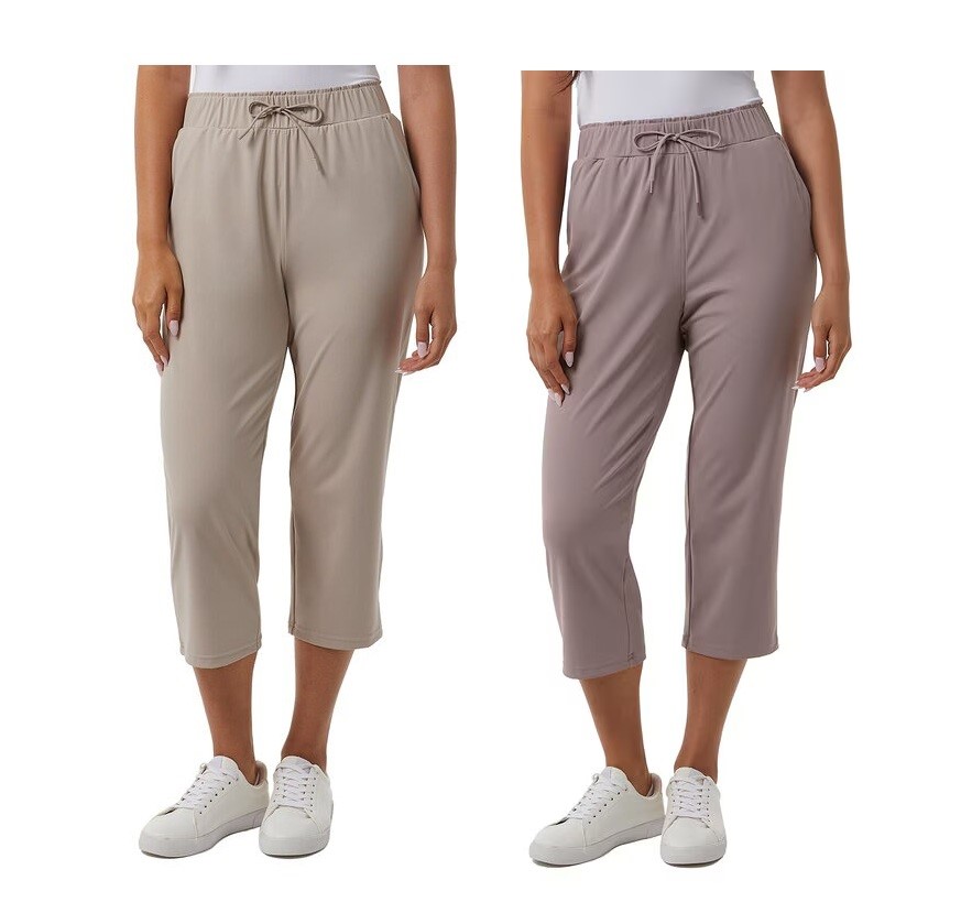 2 x 32DEGREES Women's Capri Pants, Size L, Atmosphere & Purple Dove, 172072