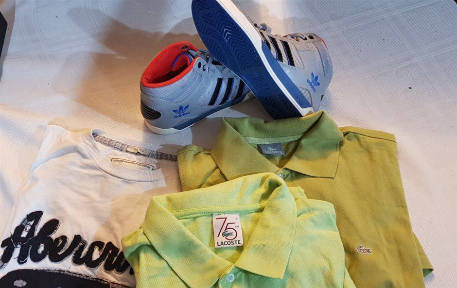 Adidas Size 6 , Lacoste Shirts 6, 7 and Abercrombie & Fitch Shirt L Minor