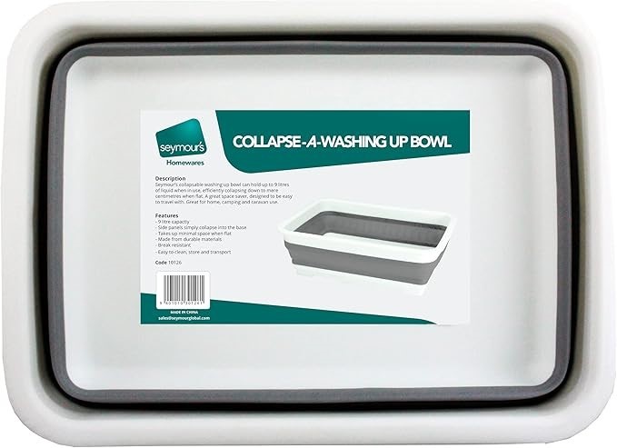 SEYMOUR'S Collapse-A Washing Up Bowl Rectangular 8L - White and Grey Space-