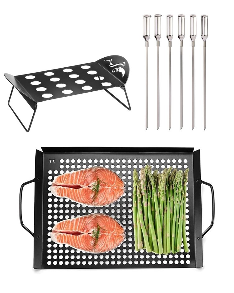 BBQ GRILLING BUNDLE: OUTSET QD81 Non-Stick Grill Grid with Handles. + OXO 1