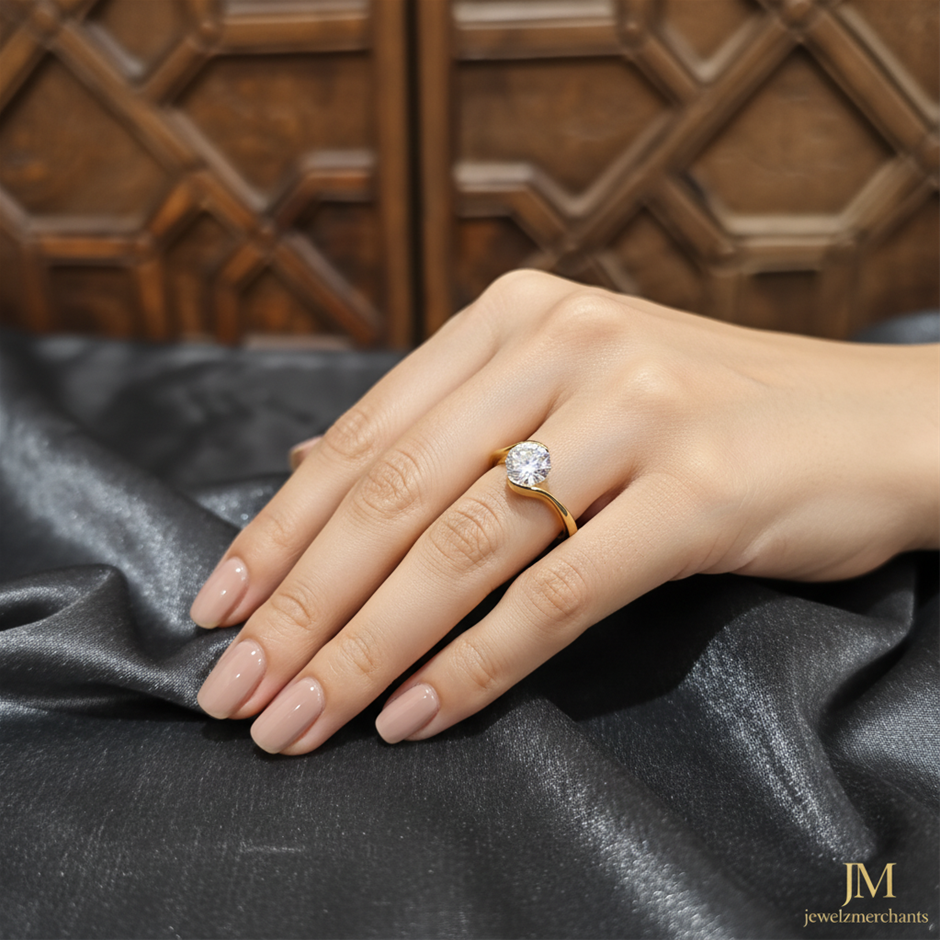 18K/ITALY Solid Yellow Gold Filled Ring -1.0ct