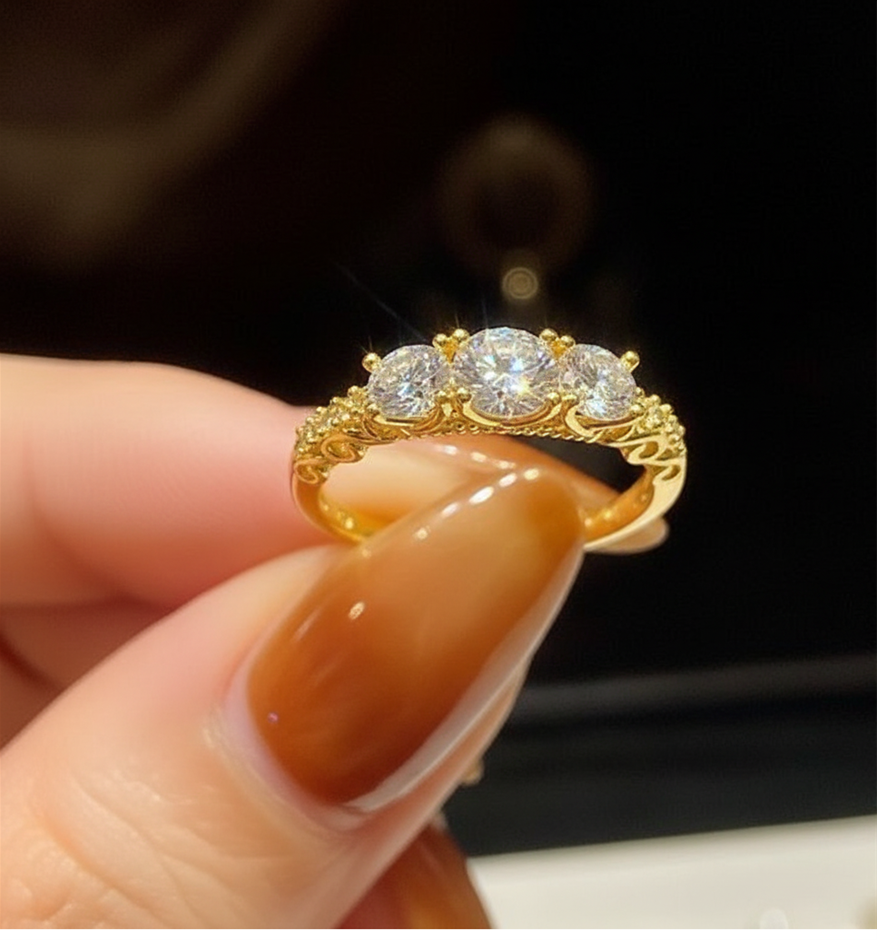 GRA Moissanite white 18k Solid Yellow Gold Vermeil Ring -8US