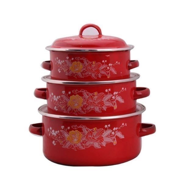 6-Piece Premium Stainless Steel Enamel Cookware Set, Size 16cm / 18cm / 20c