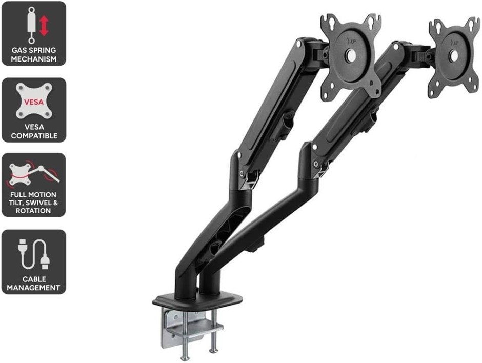 KOGAN Full Motion Gas Spring Dual Monitor Arm for 17" - 32" Monitors - KAMM