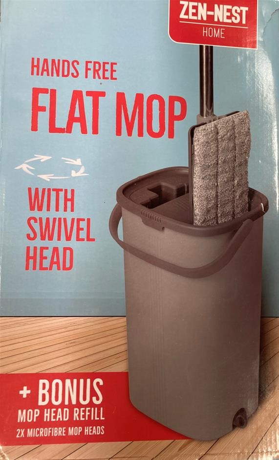 ZEN-NEST Hands Free Flat Mop w/ Swivel Head. NB: Slightly damage box