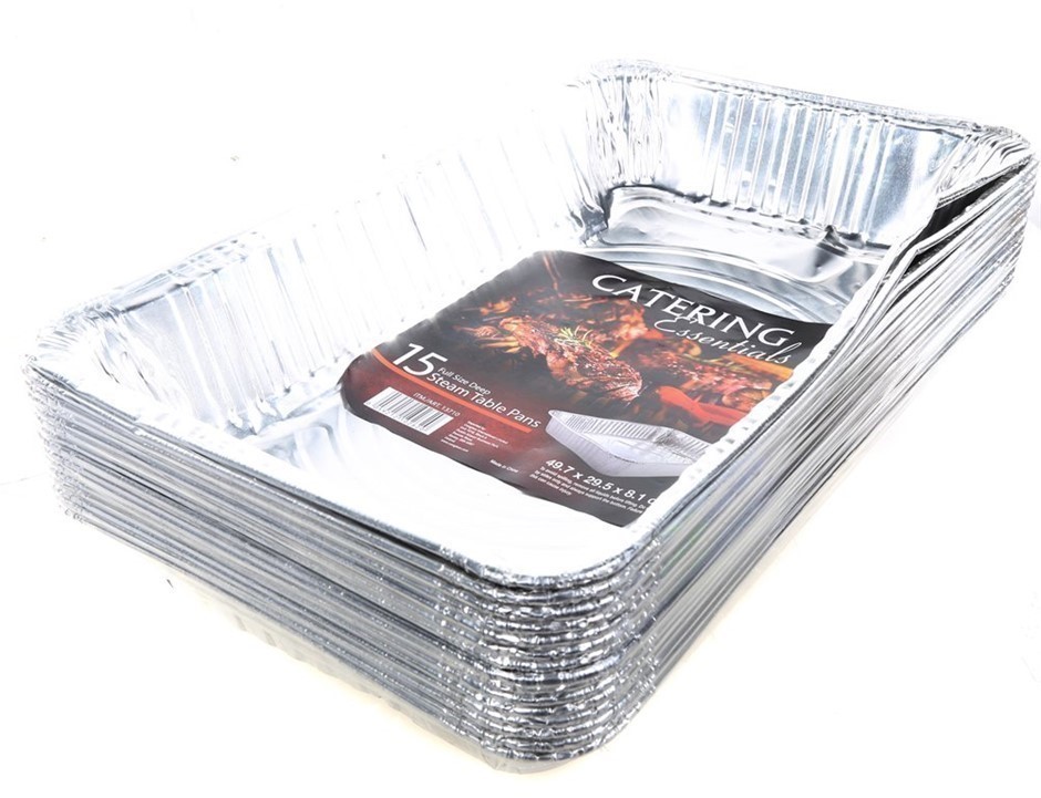 2 x CATERING ESSENTIALS 15 Full Size Deep Steam Table Pans 49.7x29.5x8.1cm.