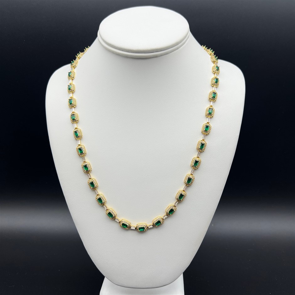 18K Gold-Filled Chain Necklace with Simulated Diamonds - 55.8cm