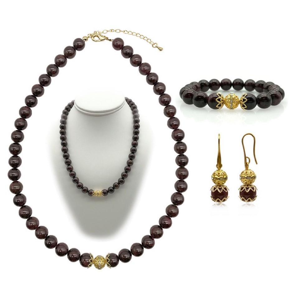 10mm Garnet Persian Love Gold Plated Rhinestone Jewellery Set