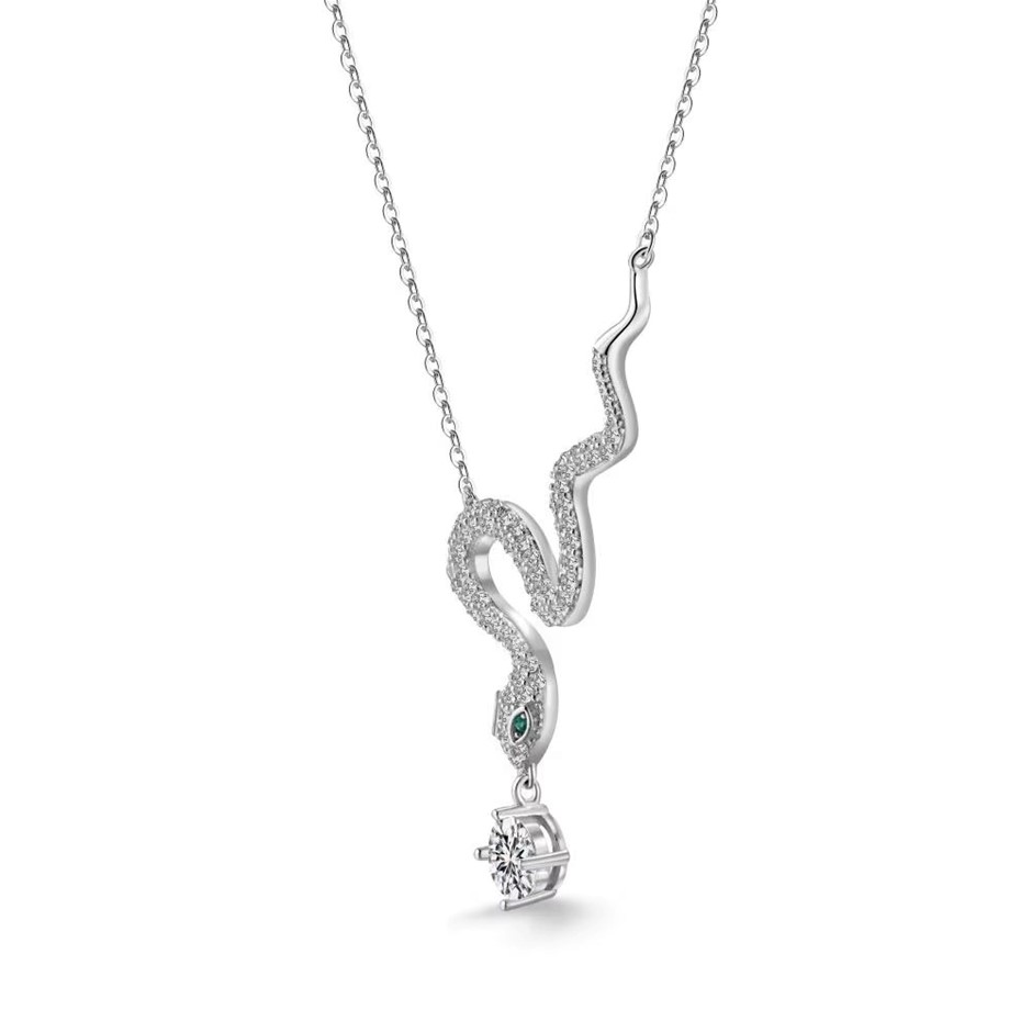 0.50ct Snake GRA Certified Moissanite 925 Silver Pendant Necklace