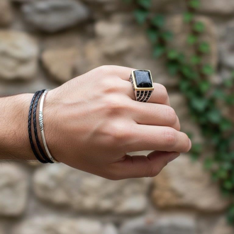 Italy 925 Silver Hip Hop Men's Ring (Stamps)-11 US