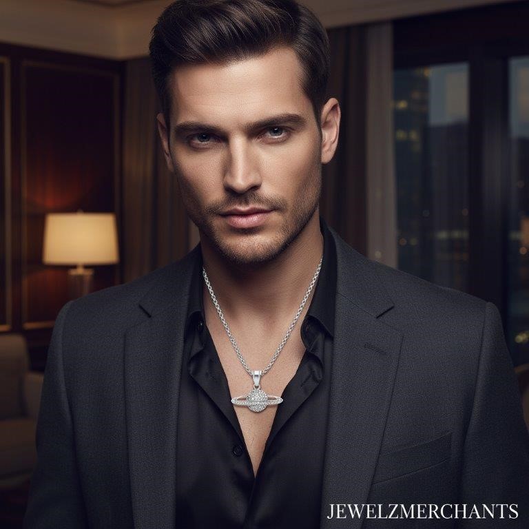 Italy 925 Silver Hip Hop Men's Necklace (Stamps)-Free Chain