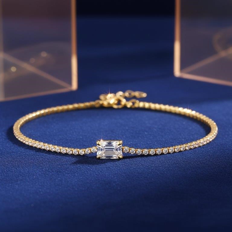 1.0ct GRA Moissanite Emerald Cut 925 Sterling Silver Tennis Bracelet-17.5cm