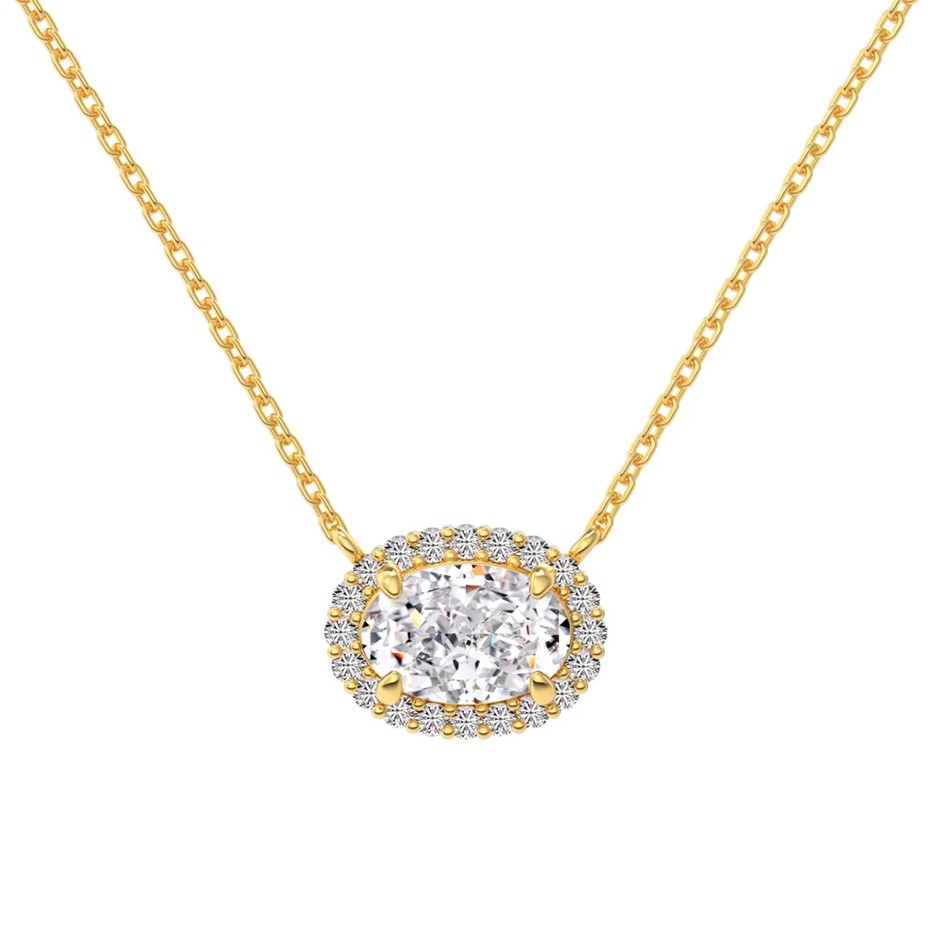 1.5ct 18k Gold Filled 925 Silver Simulated Diamonds Oval Pendant Necklace