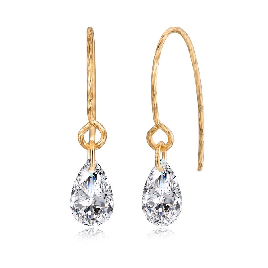 Pear Gold Filled 925 Silver Simulated Diamonds Fancy Hook Earrings